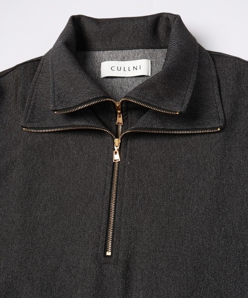 Faux Denim Layered Stand Collar Pullover