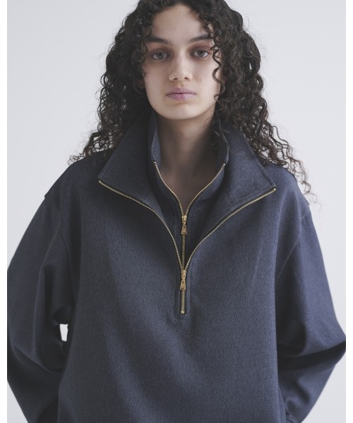 Faux Denim Layered Stand Collar Pullover