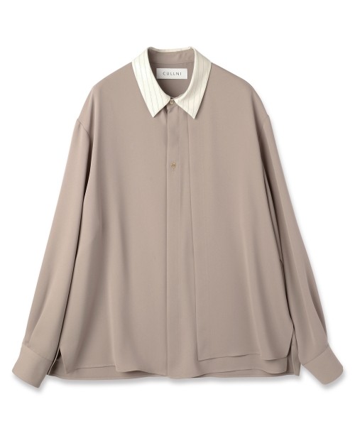 Stripe Collar Double Cloth Asymmetrical Layered Shirt