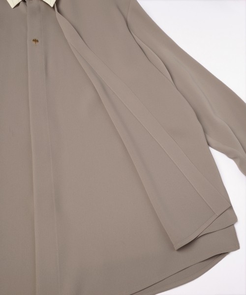 Stripe Collar Double Cloth Asymmetrical Layered Shirt