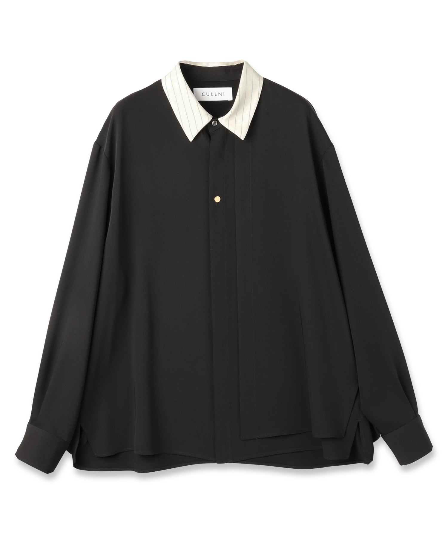 Stripe Collar Double Cloth Asymmetrical Layered Shirt
