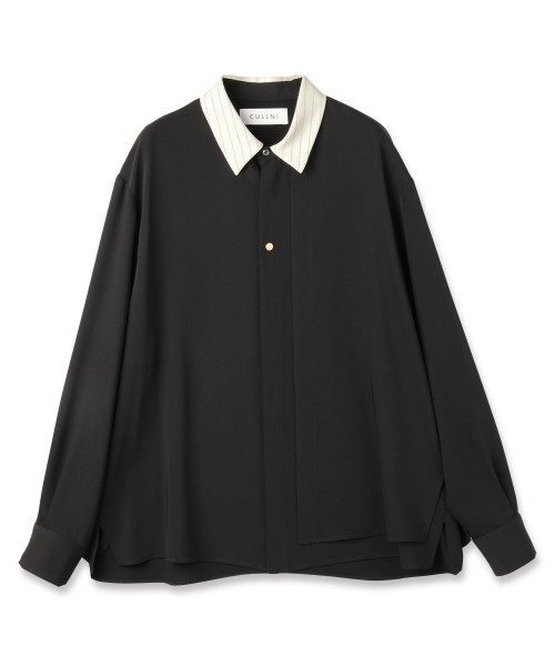 Stripe Collar Double Cloth Asymmetrical Layered Shirt