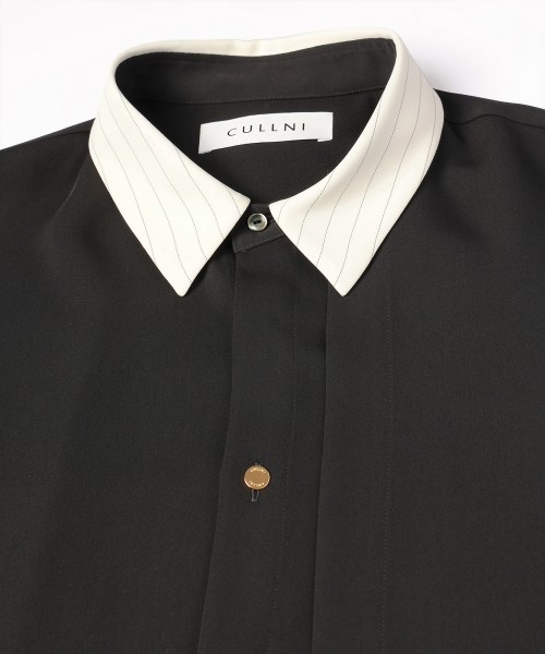 Stripe Collar Double Cloth Asymmetrical Layered Shirt