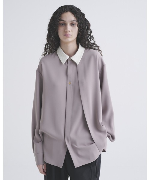 Stripe Collar Double Cloth Asymmetrical Layered Shirt