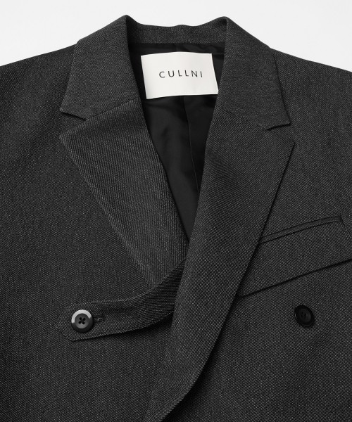 Faux Denim Slant Belt Tailored Jacket