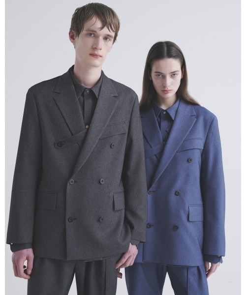 CULLNI ONLINE STORE / Faux Denim Slant Belt Tailored Jacket