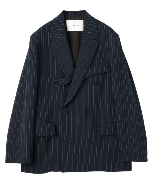 Stripe Double Cloth Slant Belt Tailored Jacket