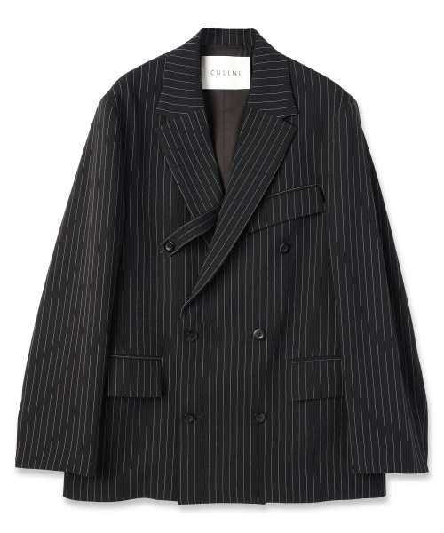 Stripe Double Cloth Slant Belt Tailored Jacket