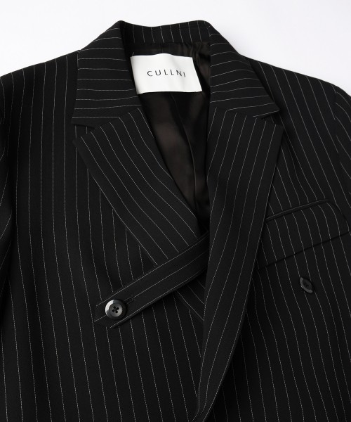 Stripe Double Cloth Slant Belt Tailored Jacket
