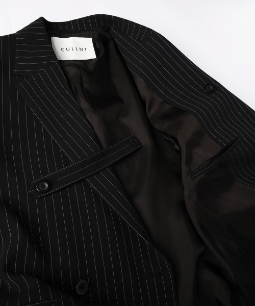 Stripe Double Cloth Slant Belt Tailored Jacket