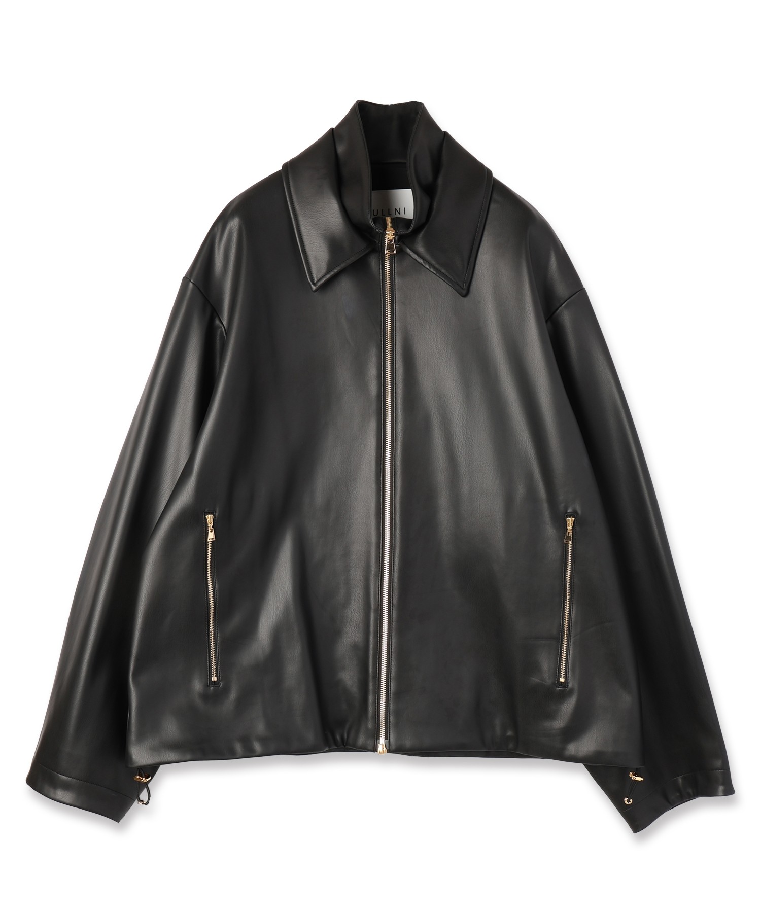Faux Leather Layerd Collar Zip Up Jacket