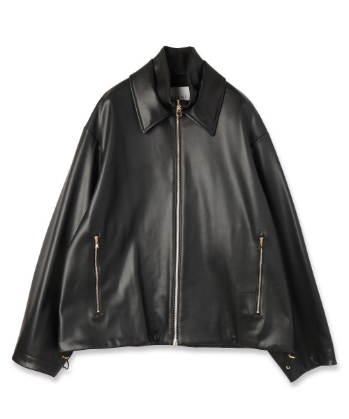 Faux Leather Layerd Collar Zip Up Jacket
