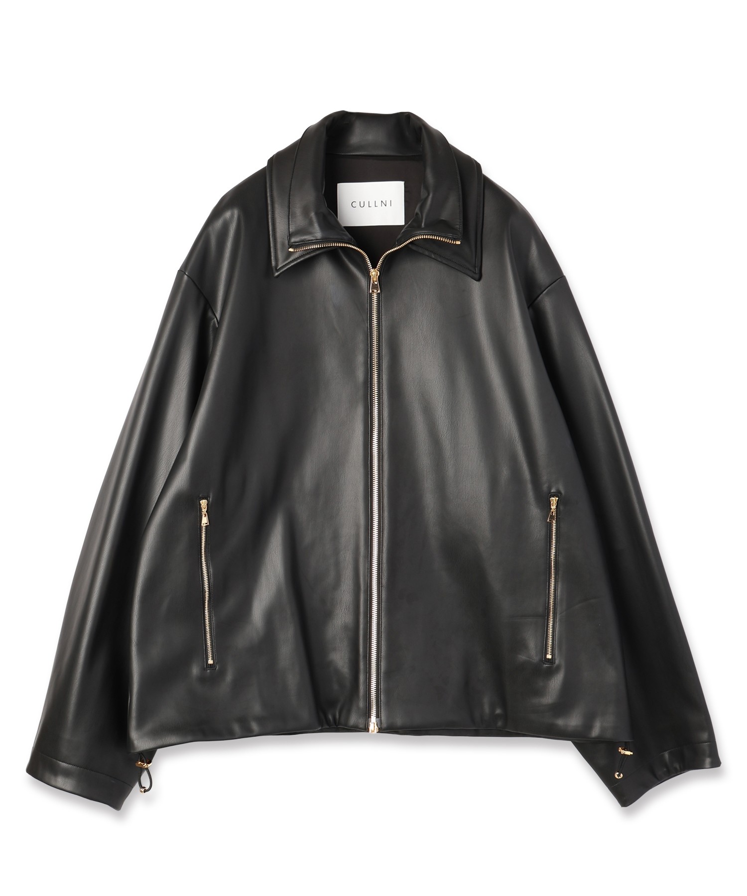 Faux Leather Layerd Collar Zip Up Jacket