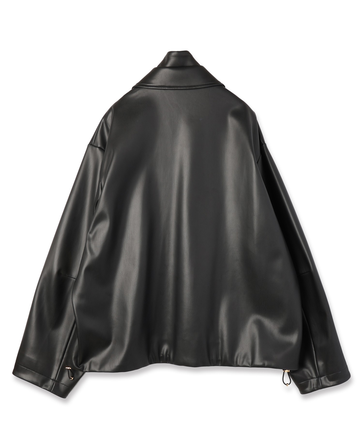 Faux Leather Layerd Collar Zip Up Jacket