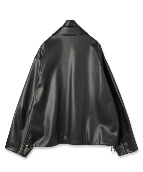 Faux Leather Layerd Collar Zip Up Jacket