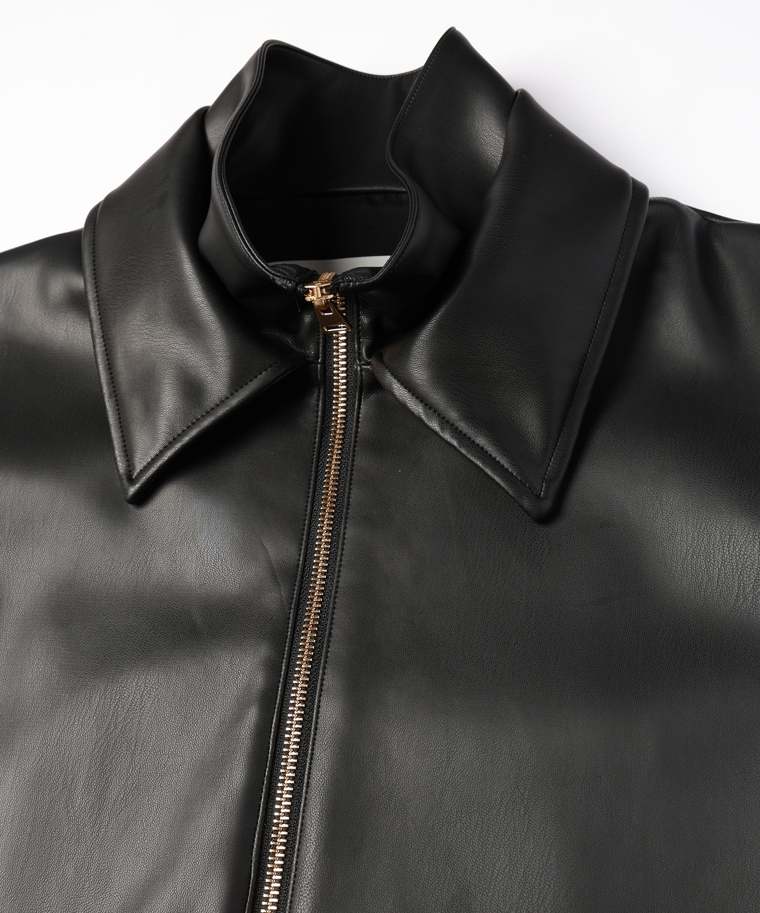 Faux Leather Layerd Collar Zip Up Jacket