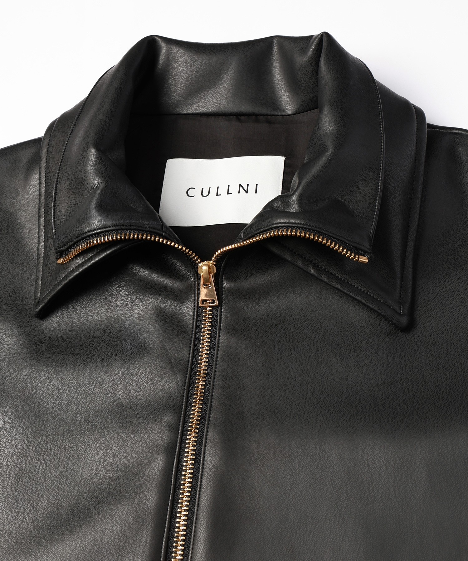 Faux Leather Layerd Collar Zip Up Jacket