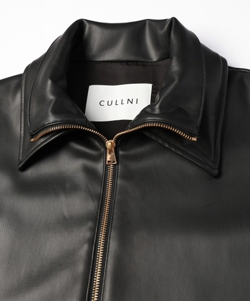 Faux Leather Layerd Collar Zip Up Jacket