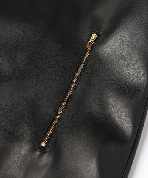 Faux Leather Layerd Collar Zip Up Jacket