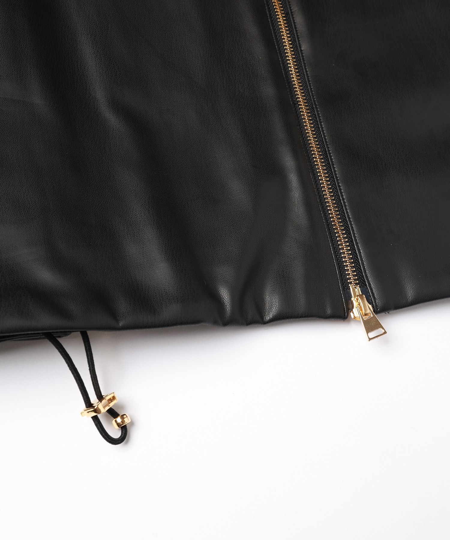 Faux Leather Layerd Collar Zip Up Jacket