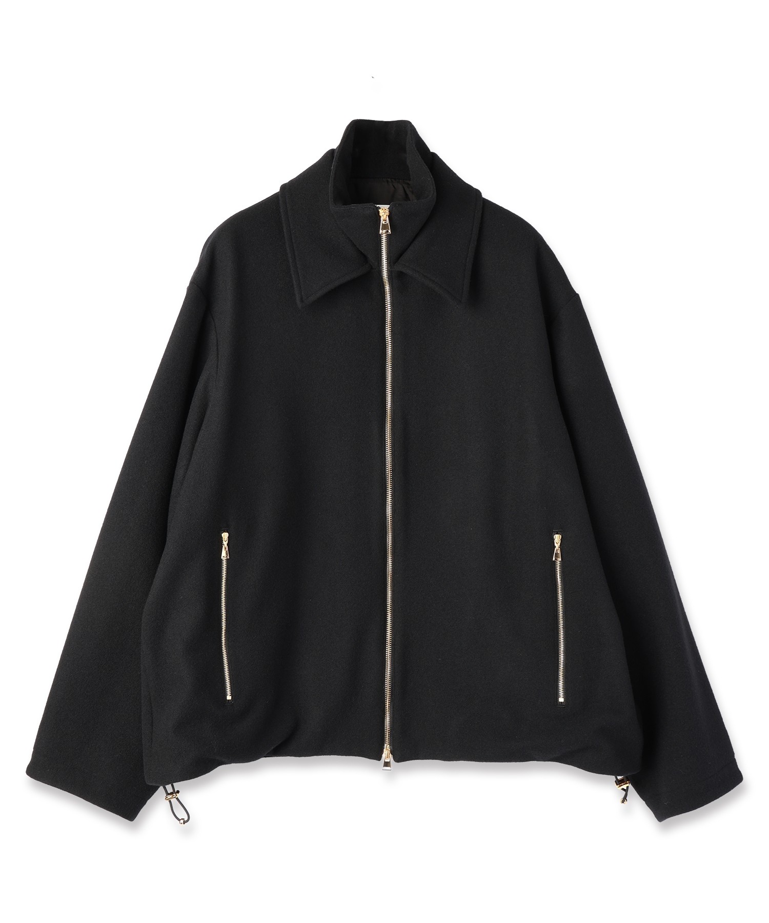Lamb Wool Melton Double Collar Zip Up Jacket