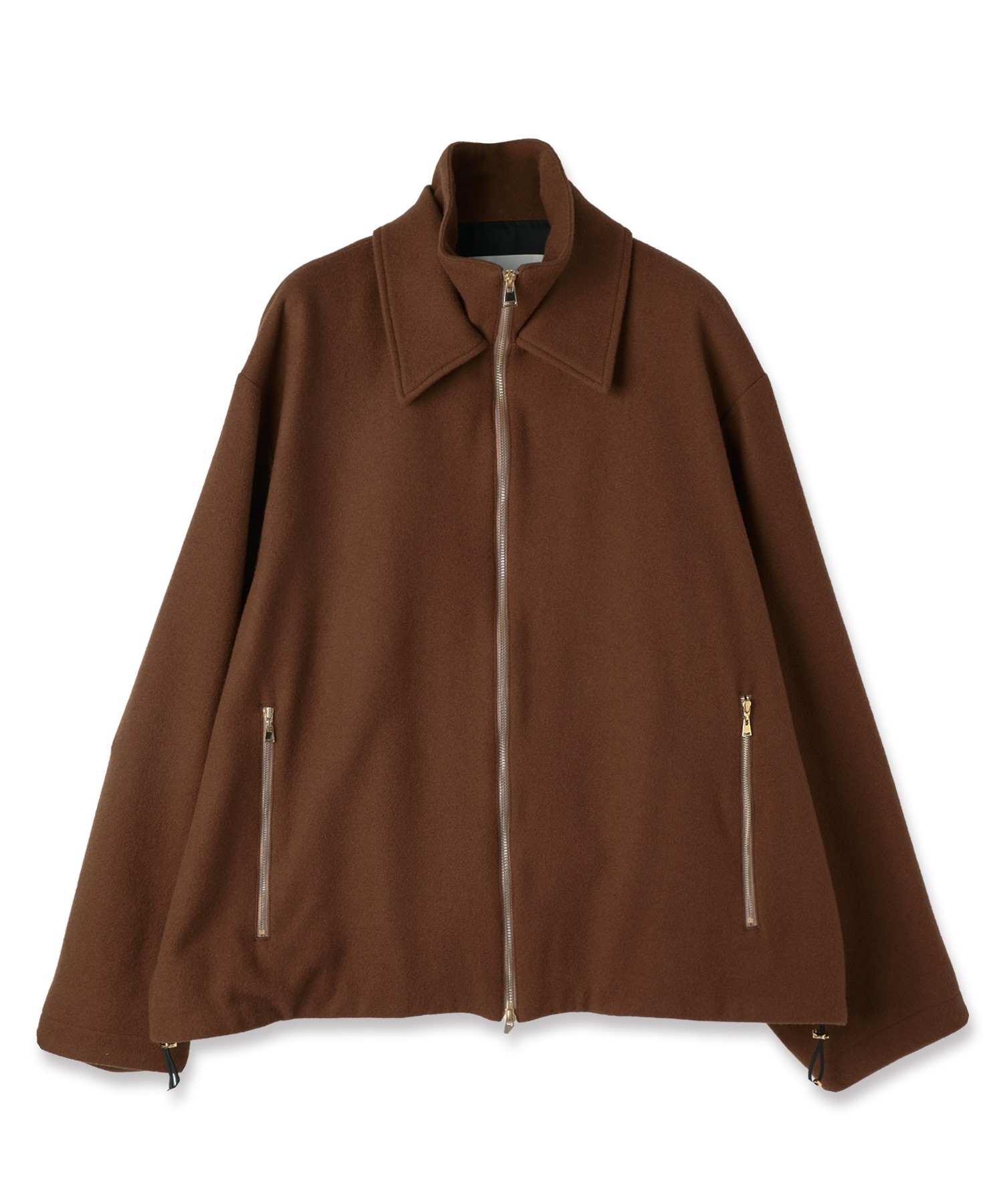 Lamb Wool Melton Double Collar Zip Up Jacket