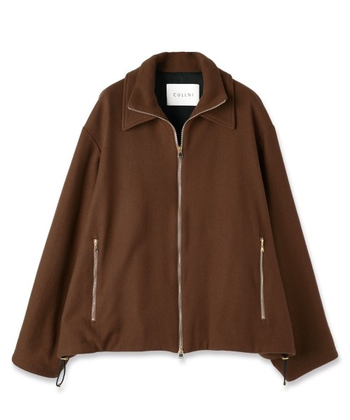 Lamb Wool Melton Double Collar Zip Up Jacket