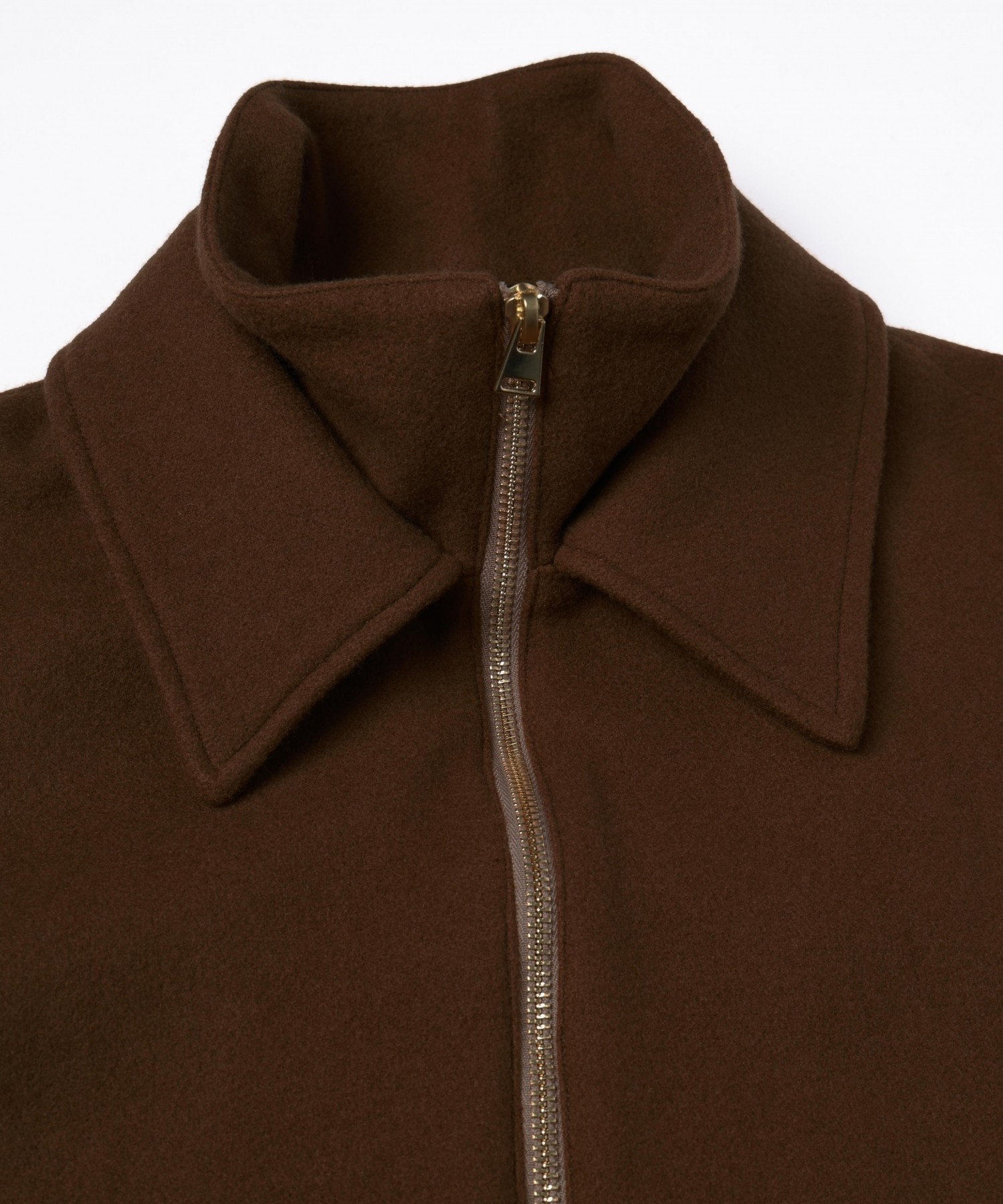 Lamb Wool Melton Double Collar Zip Up Jacket