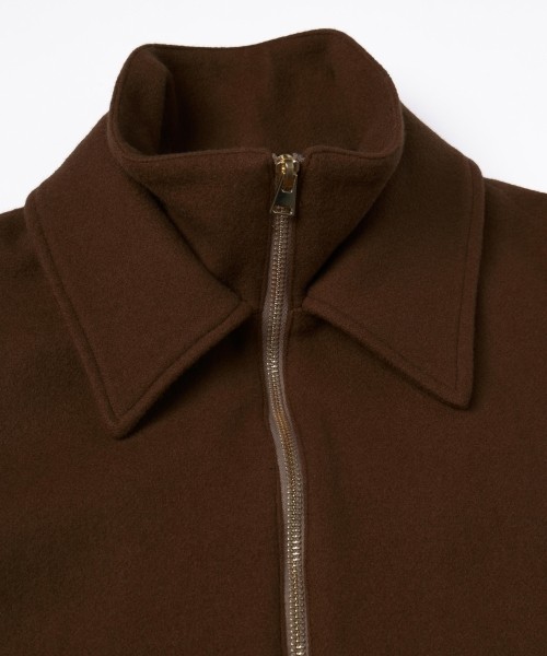 Lamb Wool Melton Double Collar Zip Up Jacket