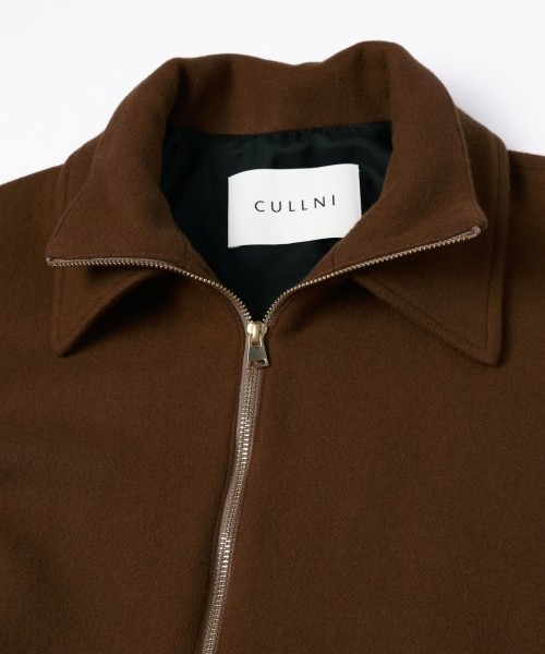 Lamb Wool Melton Double Collar Zip Up Jacket