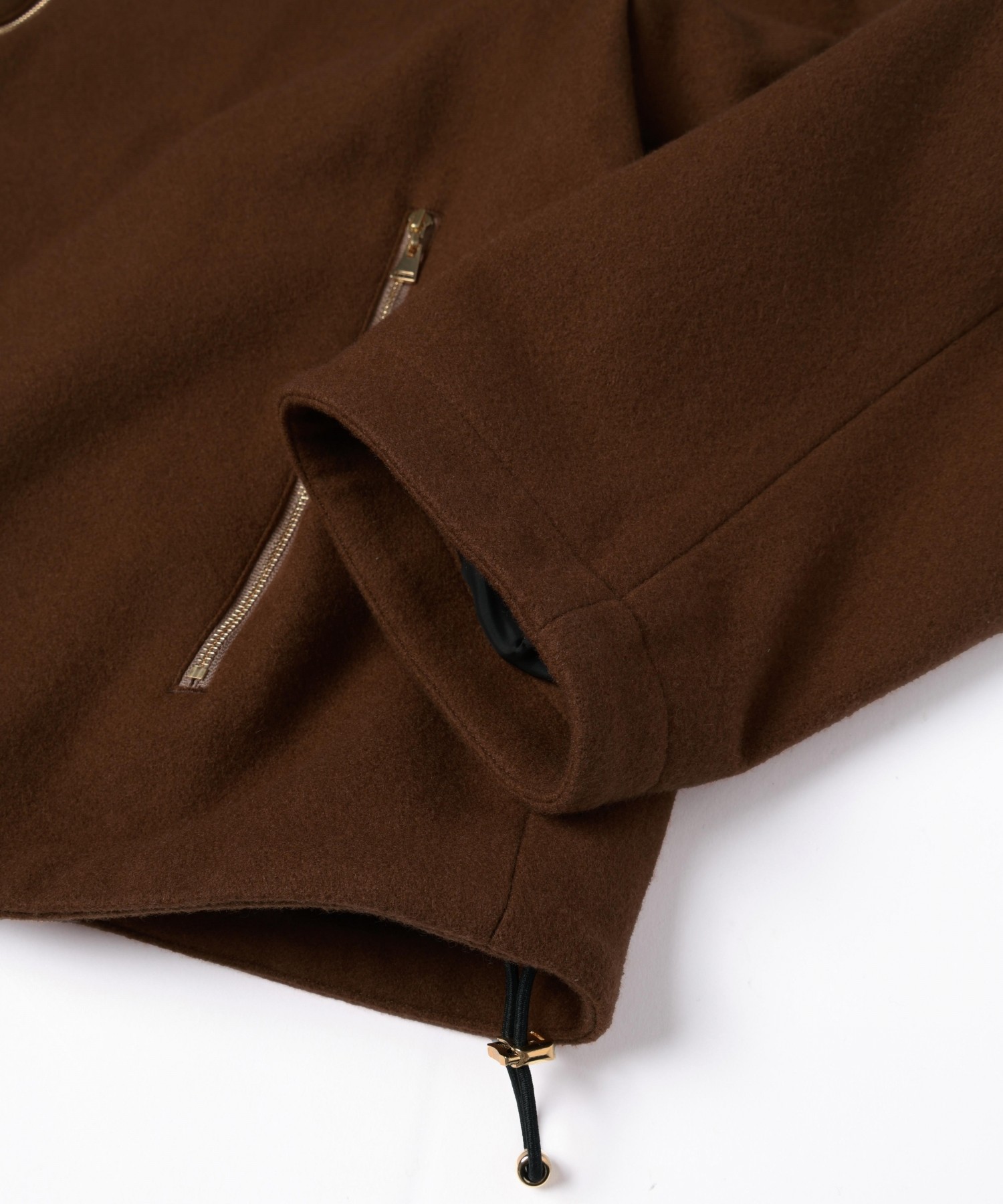 Lamb Wool Melton Double Collar Zip Up Jacket