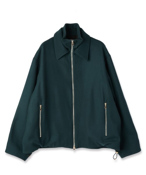 Lamb Wool Melton Double Collar Zip Up Jacket