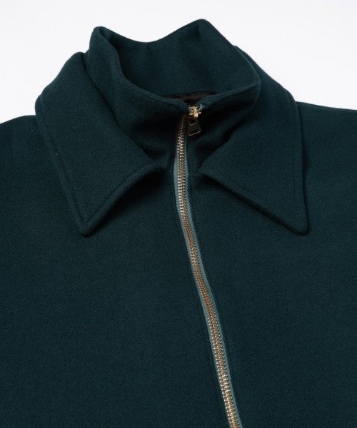 Lamb Wool Melton Double Collar Zip Up Jacket