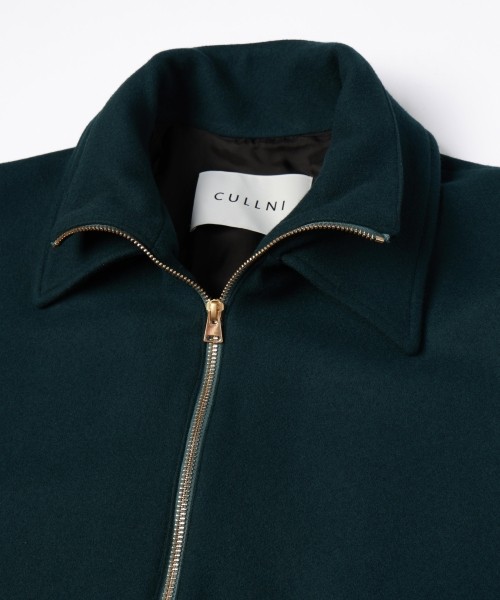 Lamb Wool Melton Double Collar Zip Up Jacket