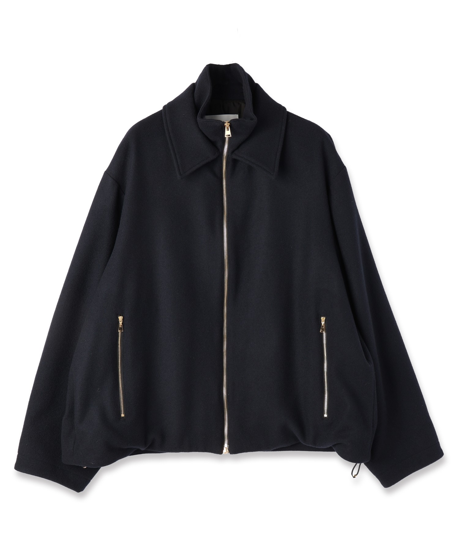 Lamb Wool Melton Double Collar Zip Up Jacket