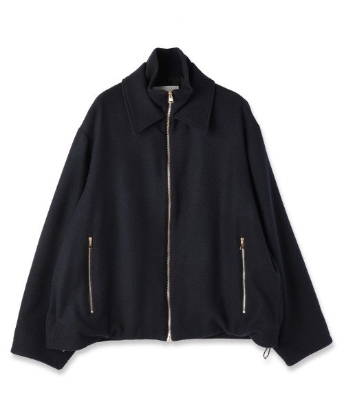 Lamb Wool Melton Double Collar Zip Up Jacket