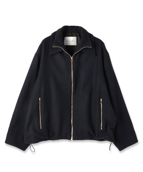 Lamb Wool Melton Double Collar Zip Up Jacket