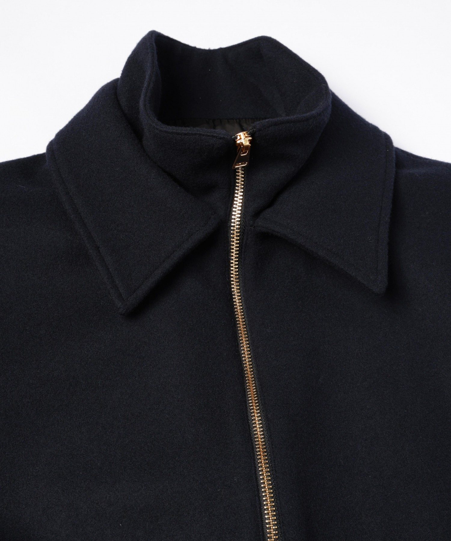 Lamb Wool Melton Double Collar Zip Up Jacket