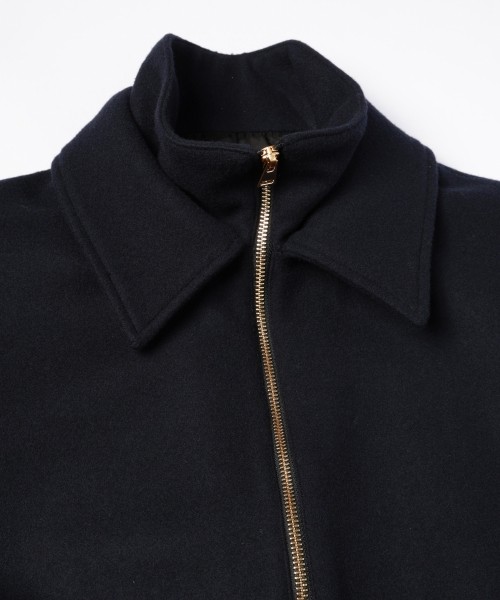 Lamb Wool Melton Double Collar Zip Up Jacket