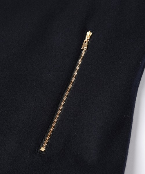 Lamb Wool Melton Double Collar Zip Up Jacket