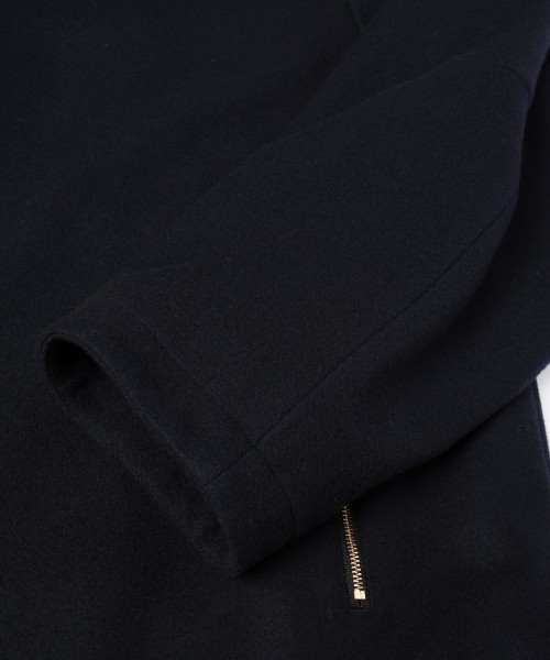 Lamb Wool Melton Double Collar Zip Up Jacket