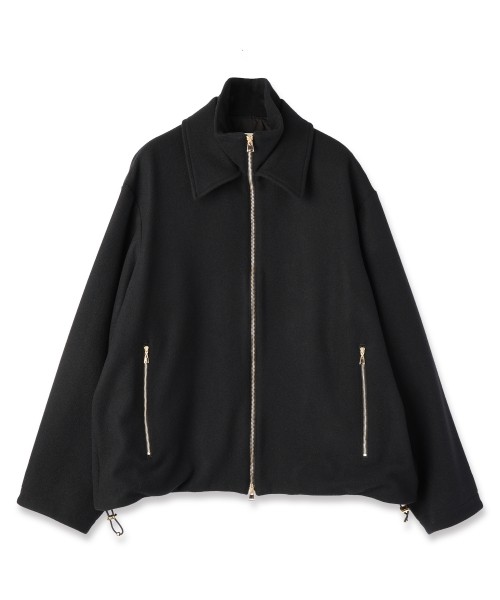 Lamb Wool Melton Double Collar Zip Up Jacket