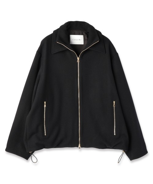 Lamb Wool Melton Double Collar Zip Up Jacket