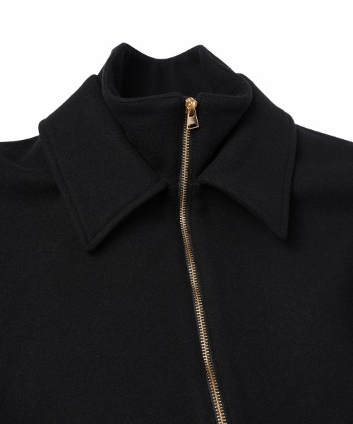 Lamb Wool Melton Double Collar Zip Up Jacket