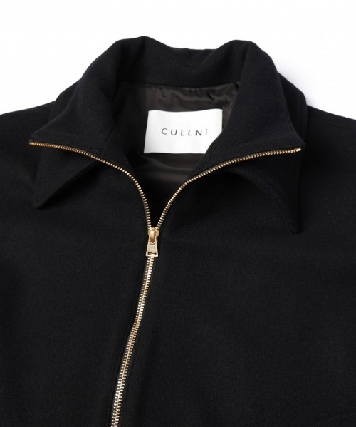 Lamb Wool Melton Double Collar Zip Up Jacket