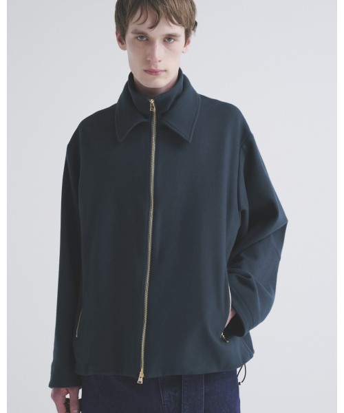 Lamb Wool Melton Double Collar Zip Up Jacket