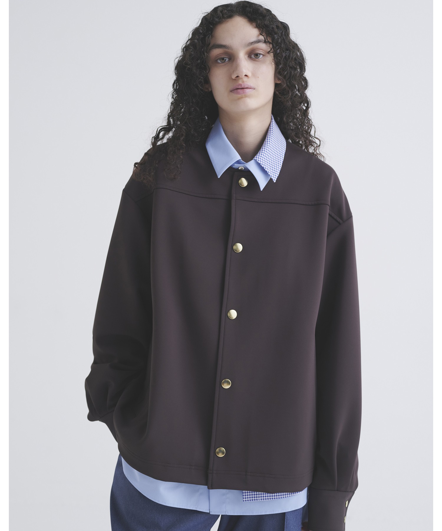 Double Cloth Collarless Dot Button Jacket
