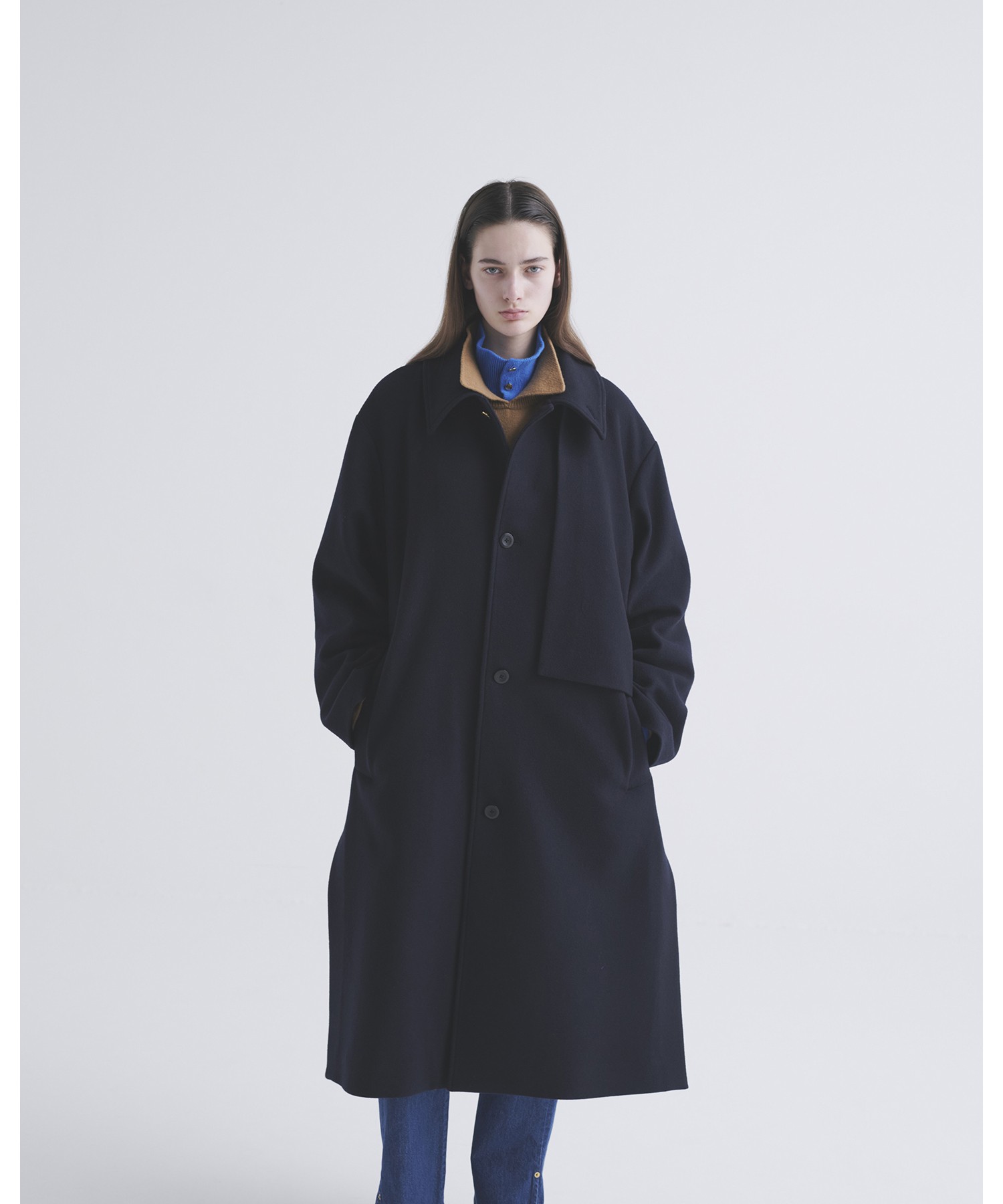 Lamb Wool Melton Layerd Long Coat