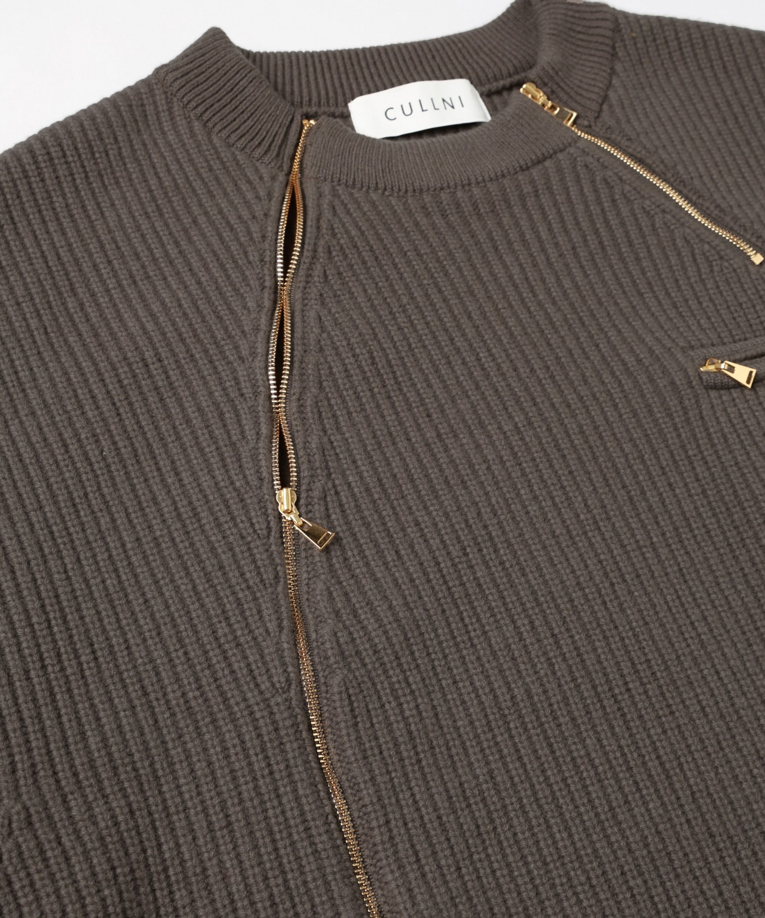 Double Zip Up Crew Neck Knit