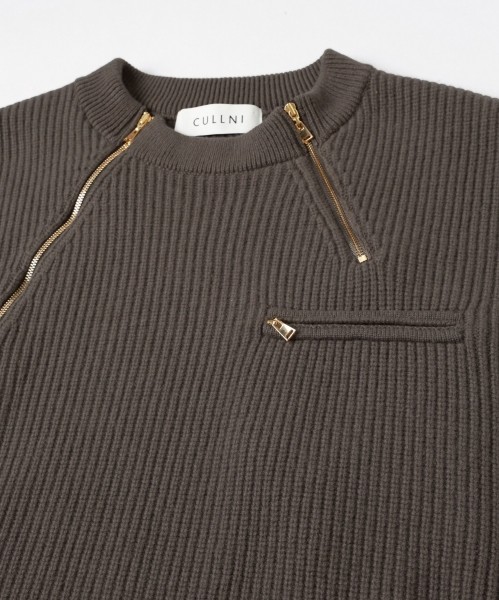 Double Zip Up Crew Neck Knit